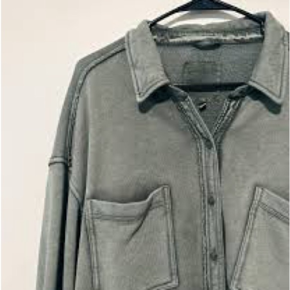 Aerie Gray Denim Button-Up Shirt